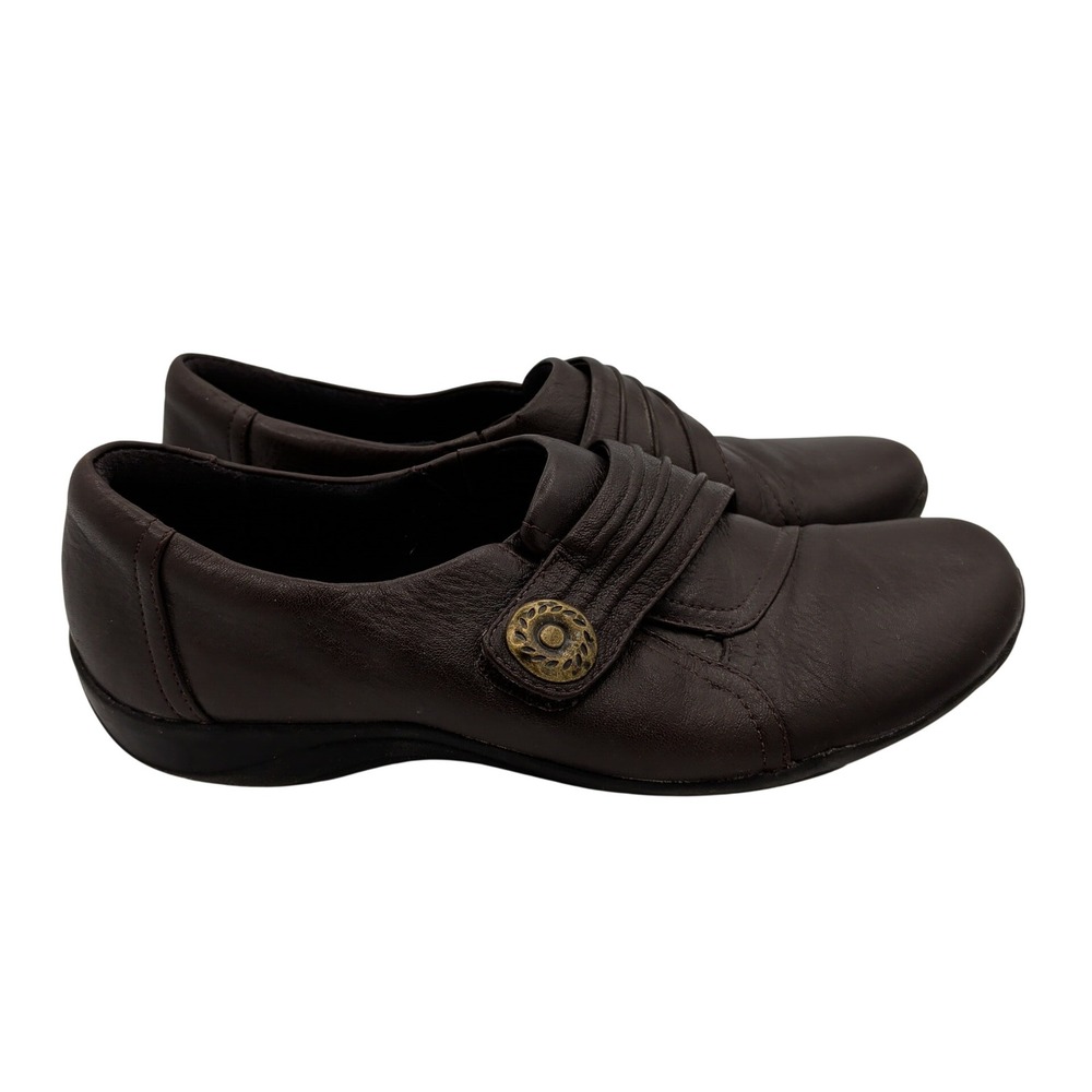 Clarks Artisan Womens 7.5M Brown Leather‎ Ruched Slip On Loafers 26102320
